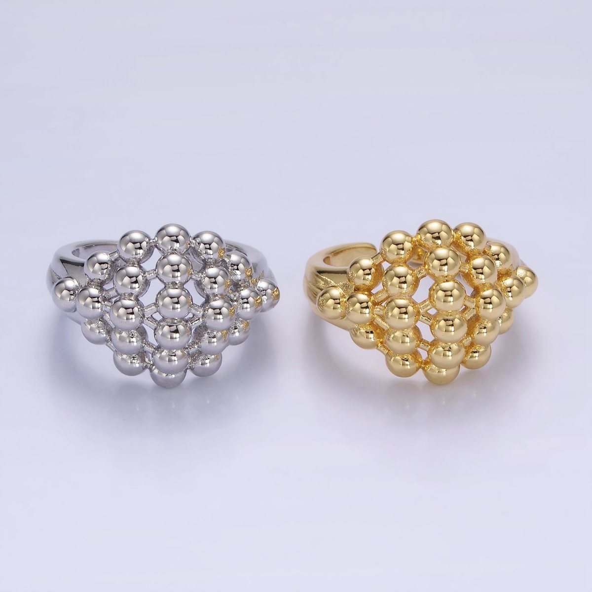 14K Gold Filled Multiple Beaded Bubble Round Signet Ring in Gold & Silver | O1266 O1267