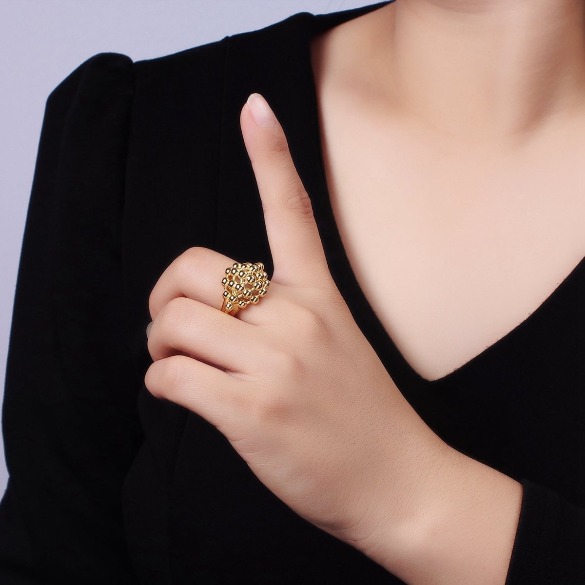 14K Gold Filled Multiple Beaded Bubble Round Signet Ring in Gold & Silver | O1266 O1267