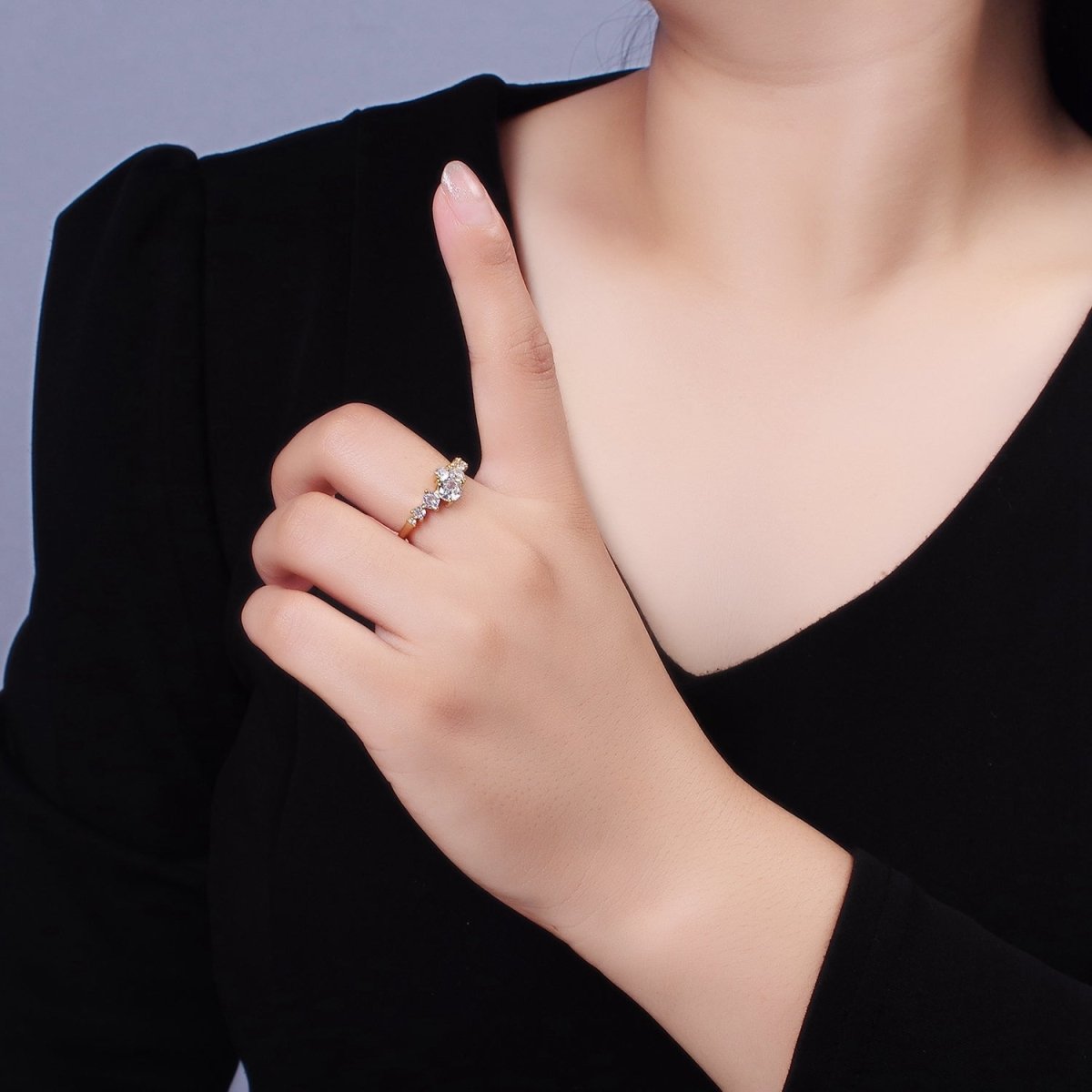 14K Gold Filled Multiple Clear Round CZ Bubble Ring | O1053