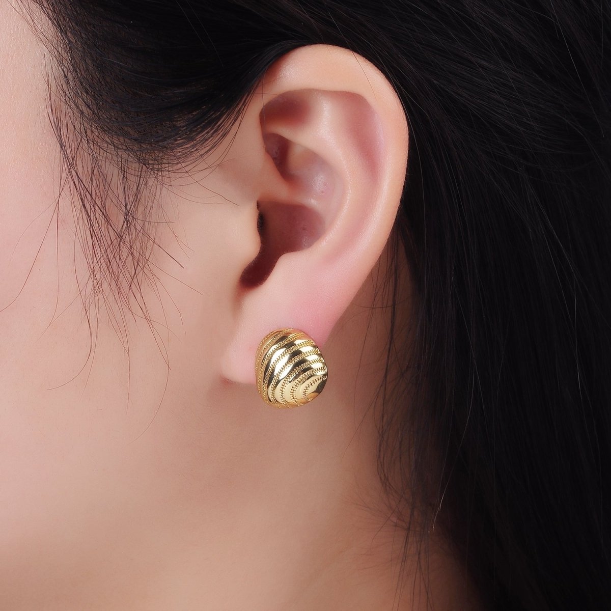 14K Gold Filled Multiple Dotted Zipper  Dome Oval Stud Earrings | AB1255