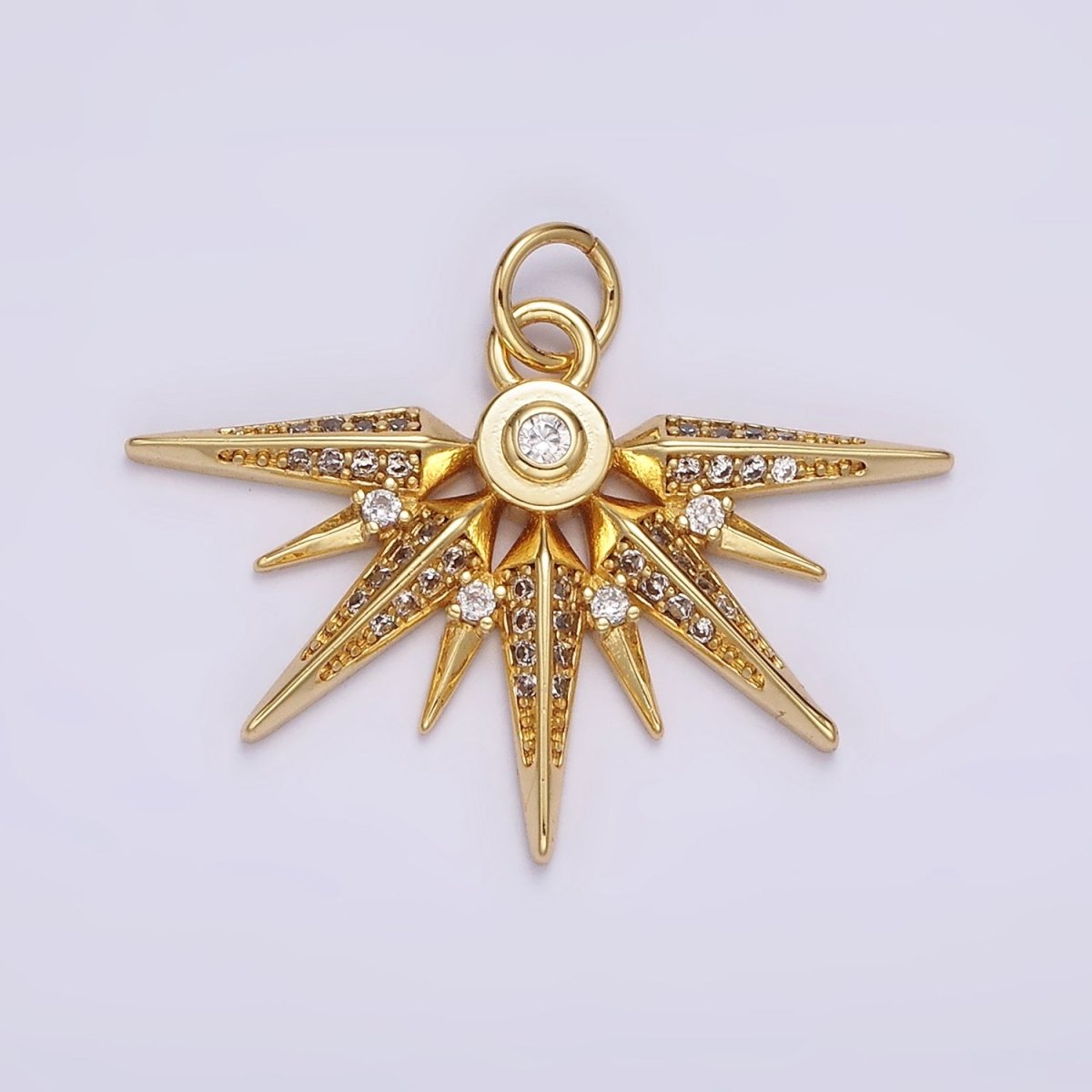 14K Gold Filled Multiple Micro Paved CZ Sphere Geometric Ray Charm | AG519