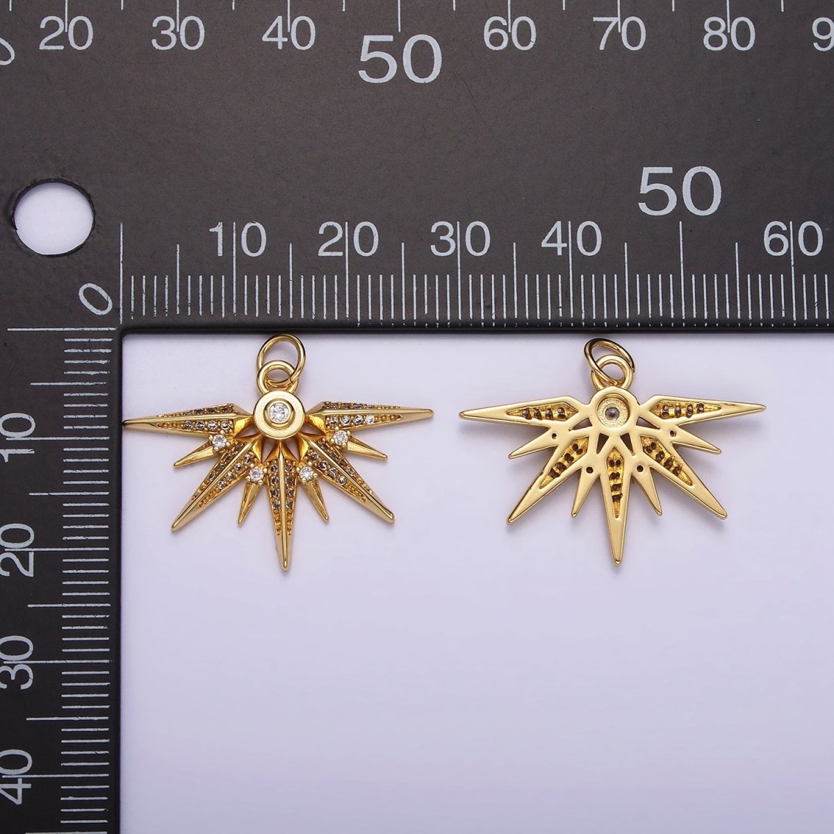 14K Gold Filled Multiple Micro Paved CZ Sphere Geometric Ray Charm | AG519