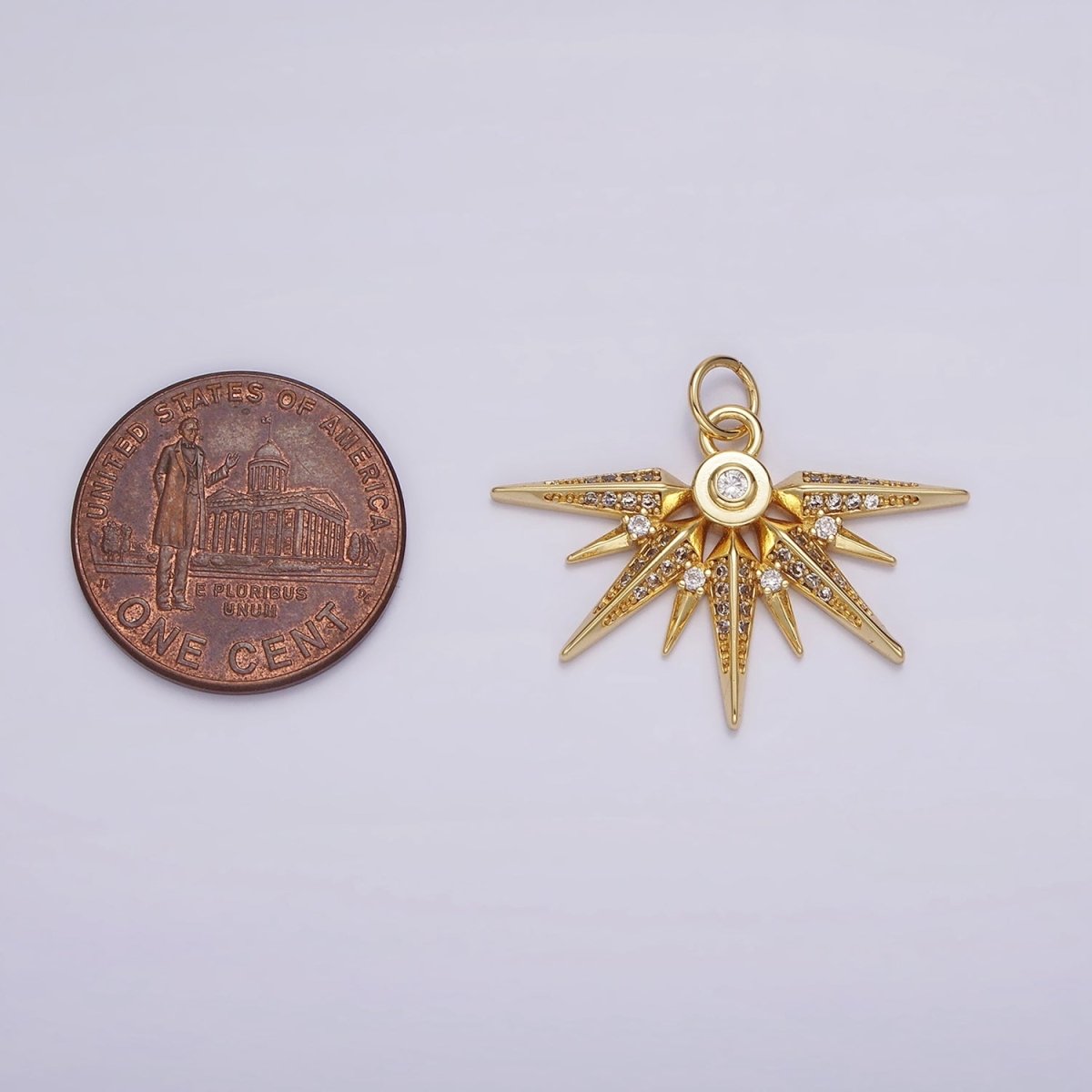 14K Gold Filled Multiple Micro Paved CZ Sphere Geometric Ray Charm | AG519