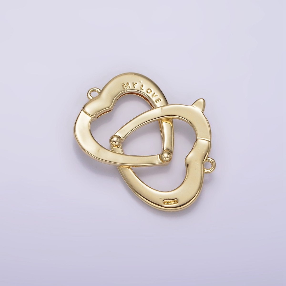 14K Gold Filled "MY LOVE" Engraved Double Heart Connector | G-079