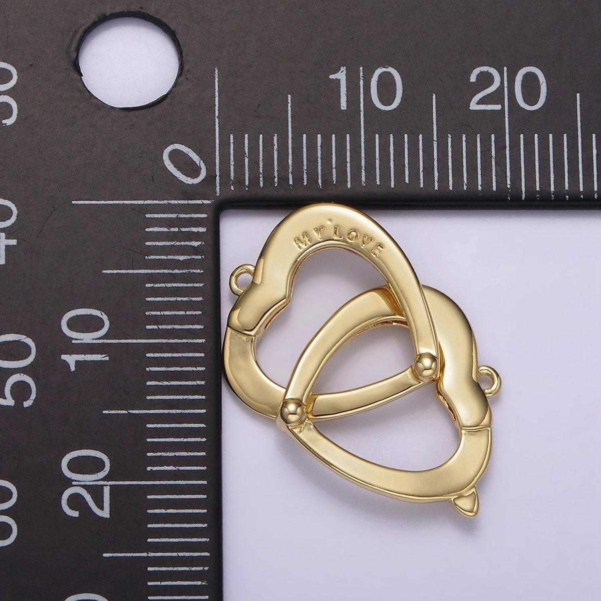 14K Gold Filled "MY LOVE" Engraved Double Heart Connector | G-079