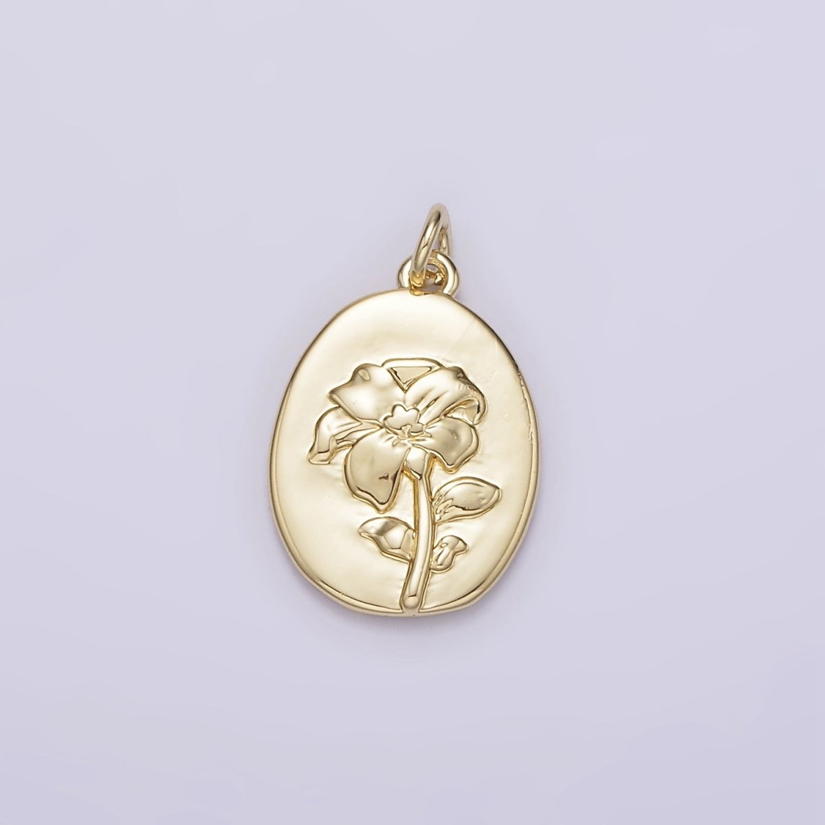 14K Gold Filled Narcissus December Birth Flower Hammered Stamped Personalized Double Sided Charm | AG243
