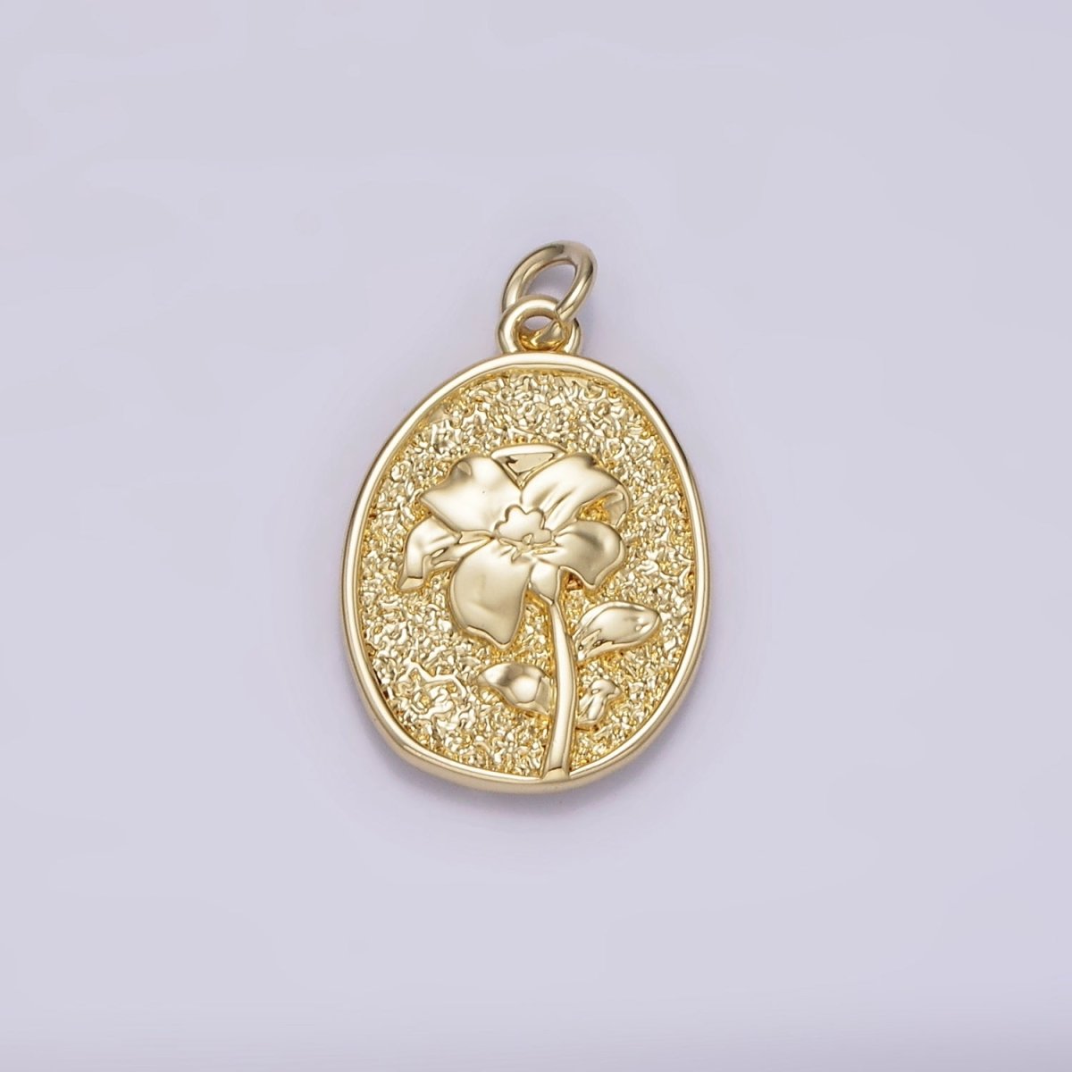 14K Gold Filled Narcissus December Birth Flower Hammered Stamped Personalized Double Sided Charm | AG243