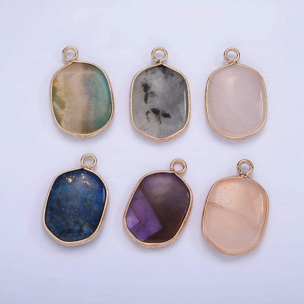 14K Gold Filled Natural Gemstone Multifaceted Oval Bezel Charm | N1673 - N1677 N1699