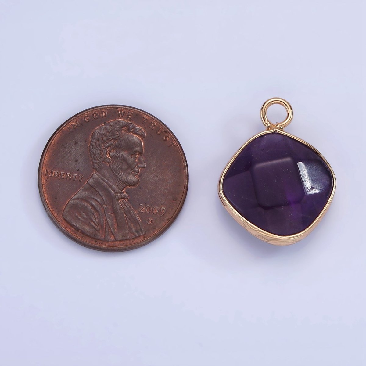 14K Gold Filled Natural Gemstone Multifaceted Rhombus Bezel Charm | N1669 - N1672
