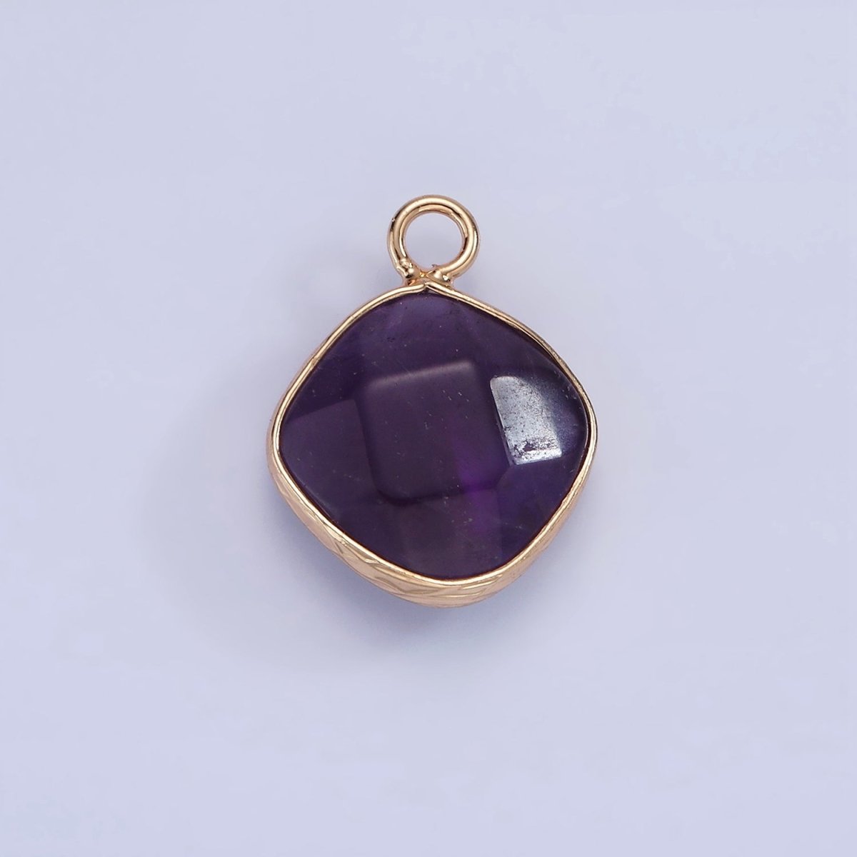 14K Gold Filled Natural Gemstone Multifaceted Rhombus Bezel Charm | N1669 - N1672