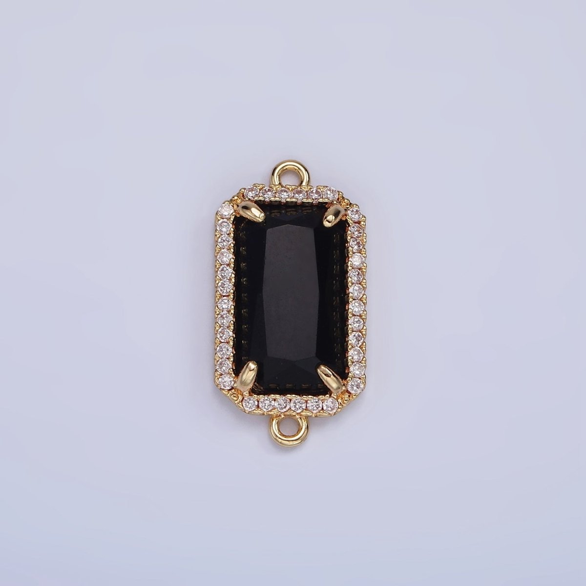 14K Gold Filled Natural Gemstone Rectangular Micro Paved CZ Charm Connector | G-084 - G-092