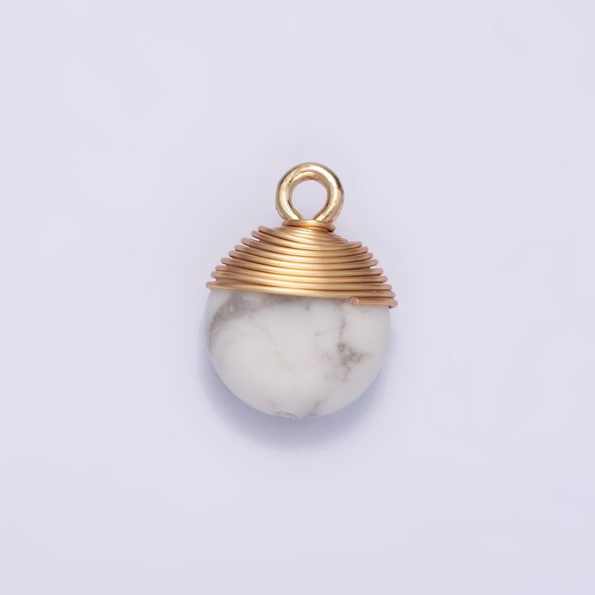 14K Gold Filled Natural Gemstone Round Multifaceted Wire Wrapped Charm | N1718 - N1722