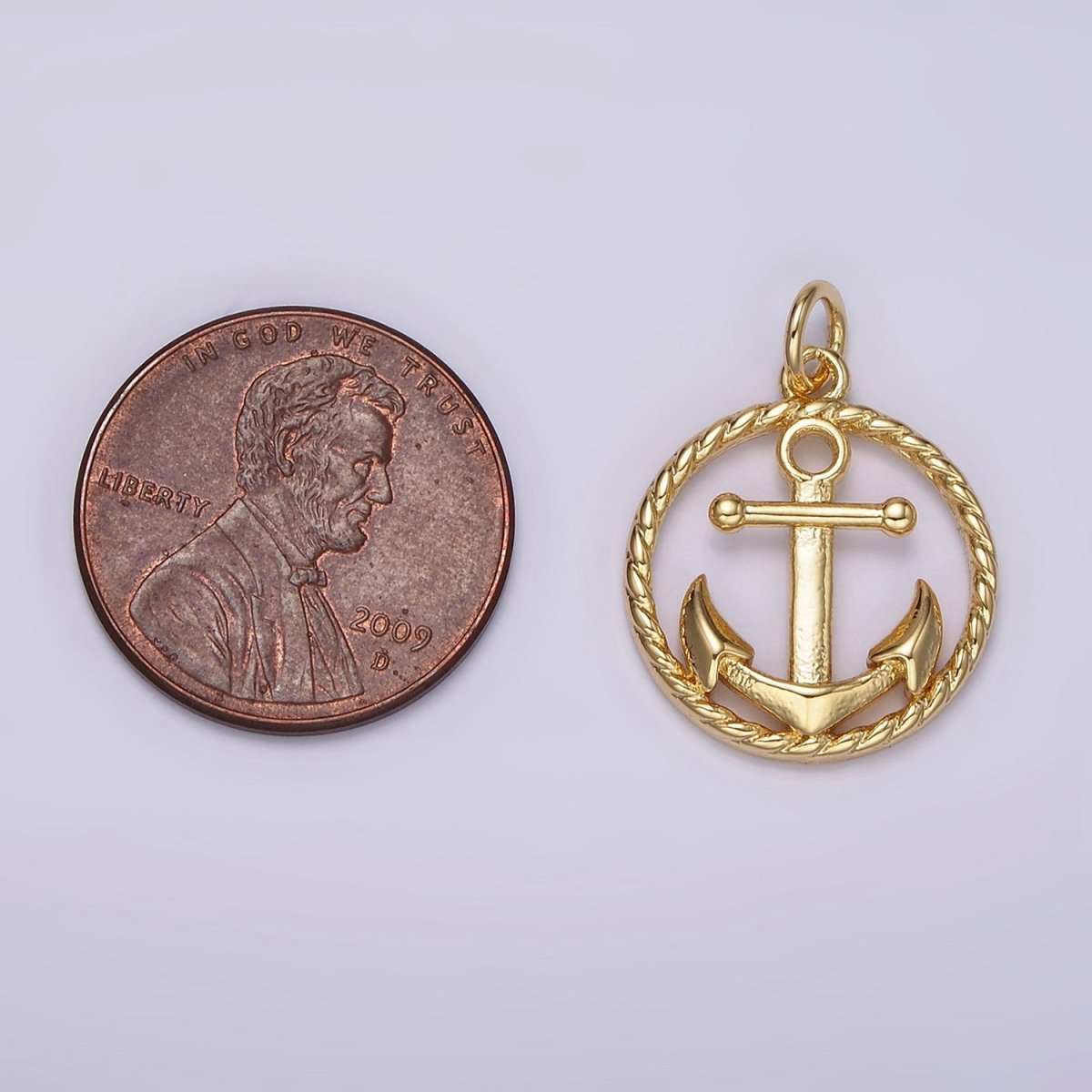 14K Gold Filled Nautical Ocean Sea Anchor Open Braided Round Charm | AC909