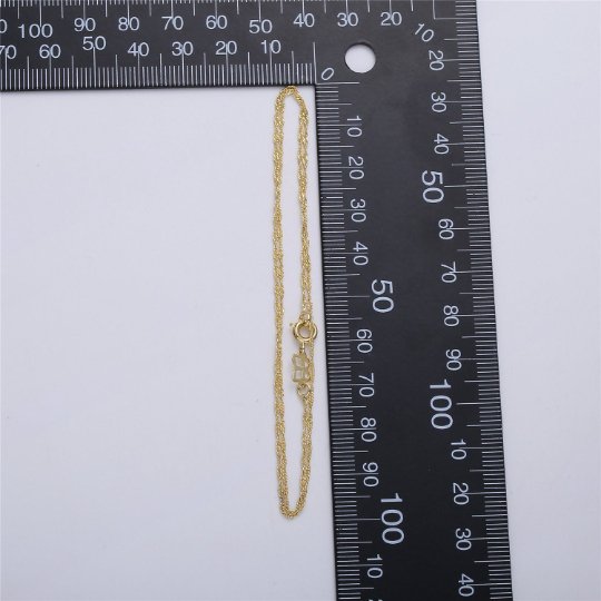 14K Gold Filled Necklace - Singapore Necklace - Dainty Gold Twist Link Chain Layering Necklace 1mm 15.7 Inches ready to wear w/ Spring Ring | CN-536