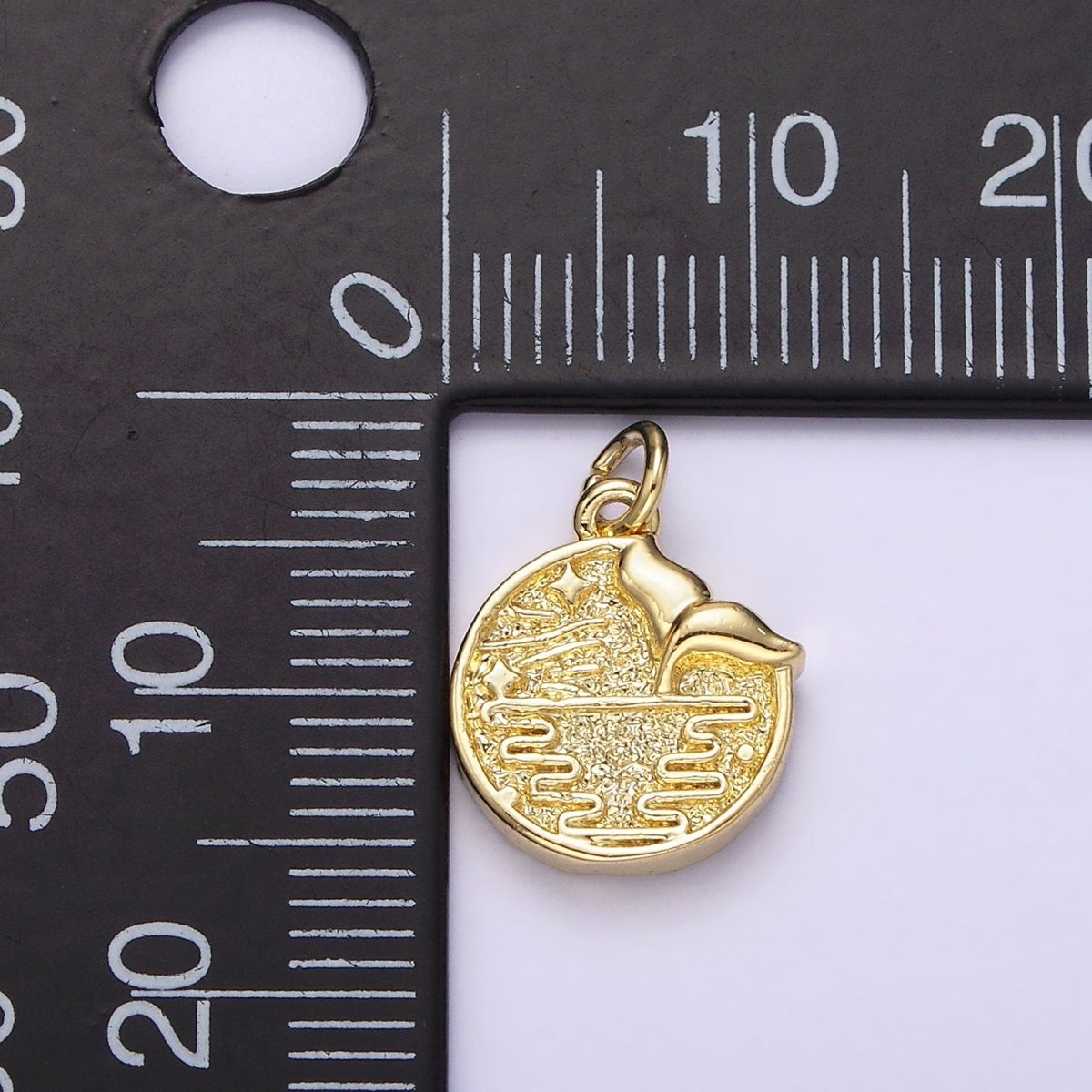 14K Gold Filled Night Star Mermaid Ocean Animal Tail Hammered Round Charm | AC904