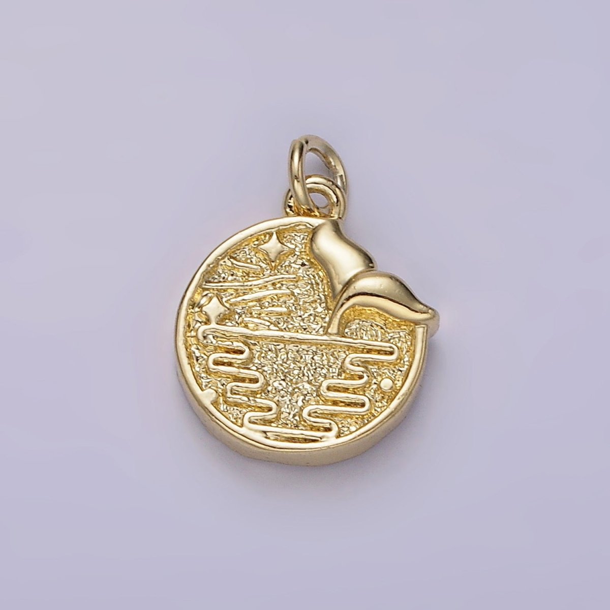14K Gold Filled Night Star Mermaid Ocean Animal Tail Hammered Round Charm | AC904