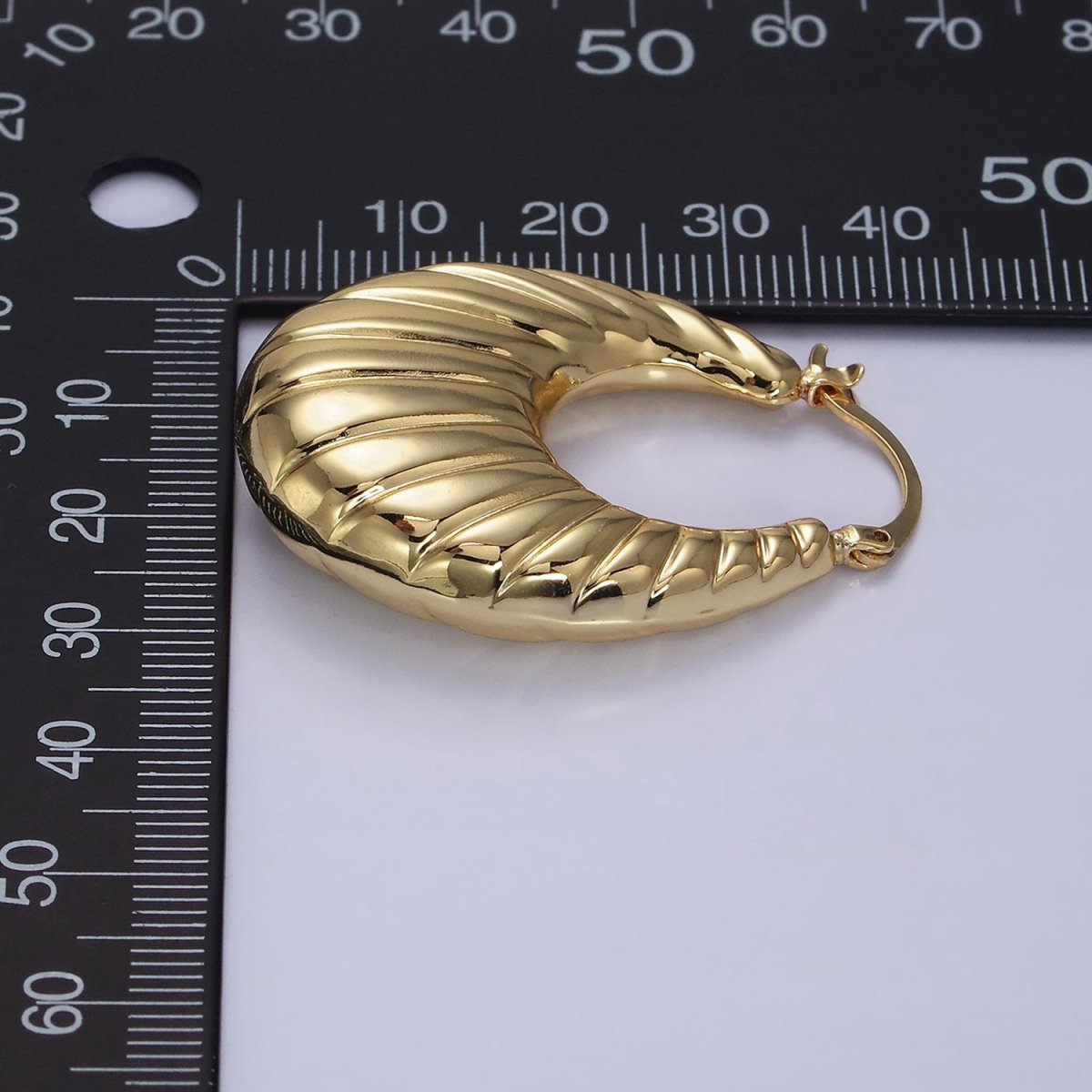 14K Gold Filled Oblong Chubby Dome Line-Textured French Lock Latch Earrings in Gold & Silver | AE079 AE080