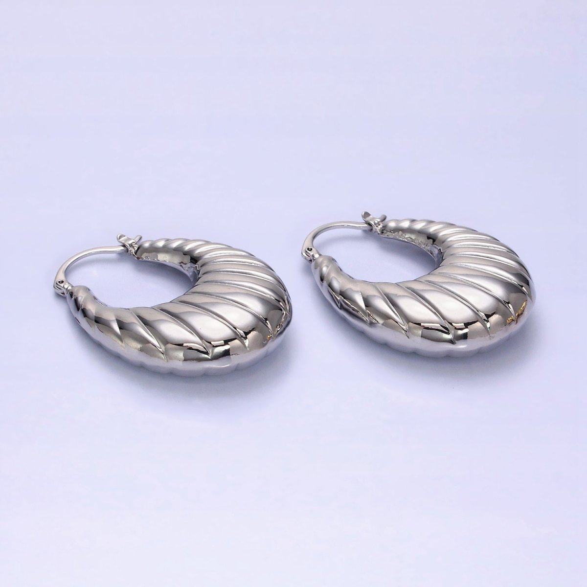 14K Gold Filled Oblong Chubby Dome Line-Textured French Lock Latch Earrings in Gold & Silver | AE079 AE080