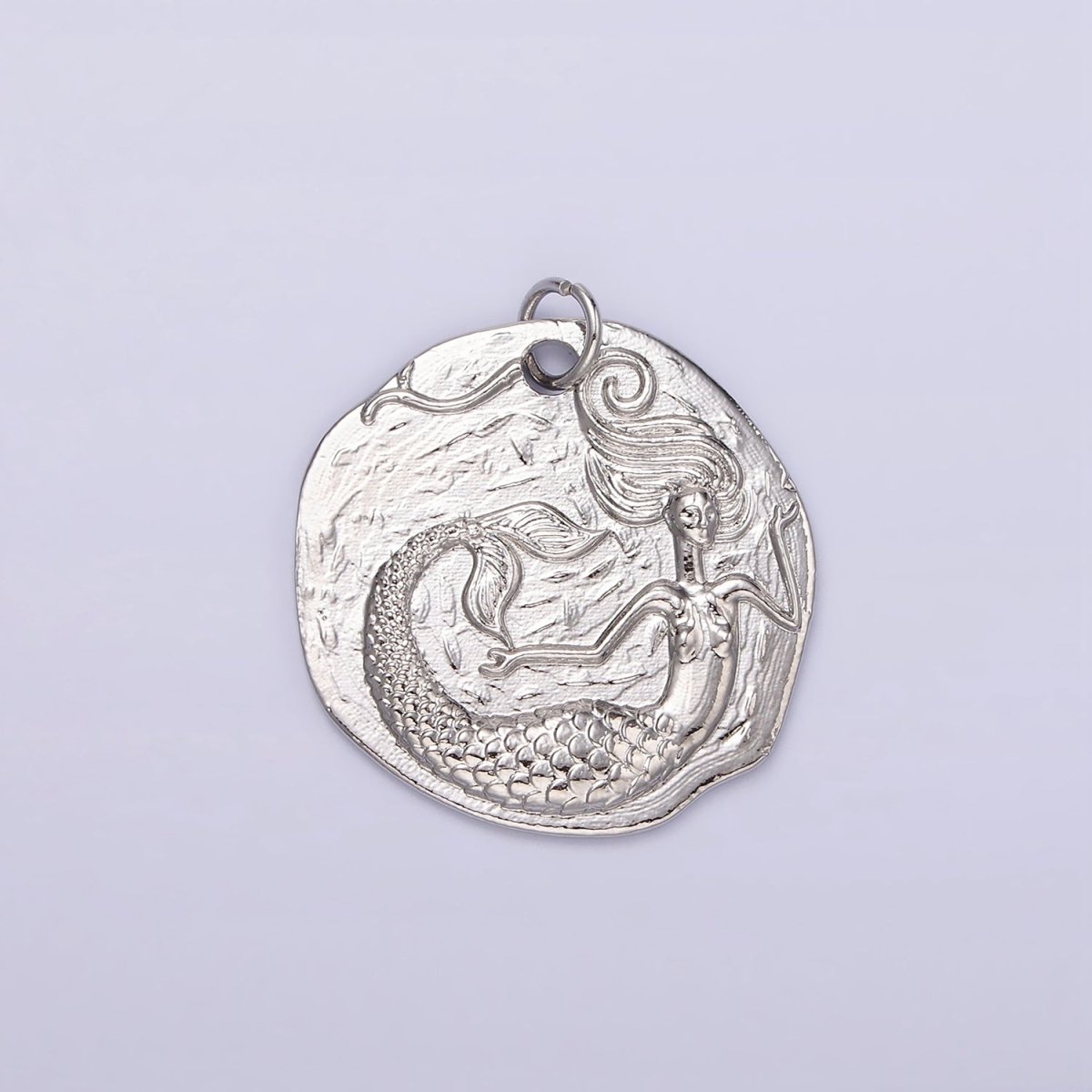 14K Gold Filled Ocean Mermaid Textured Round Coin Charm in Gold & Silver | N1161 N1162