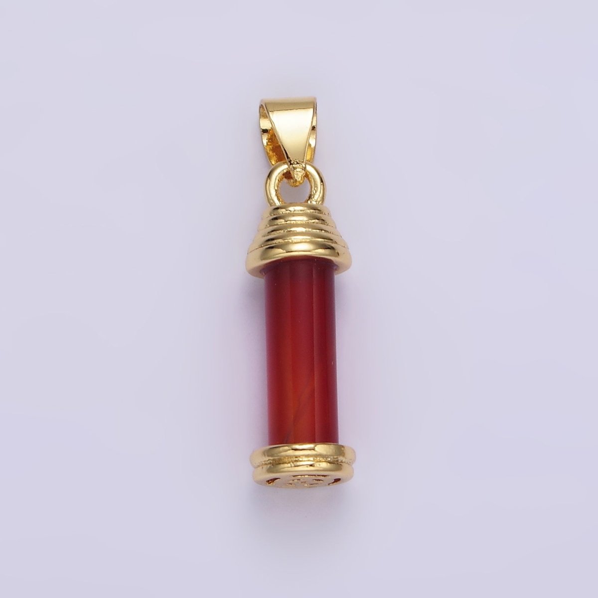 14K Gold Filled Onyx, Carnelian, Amazonite, Clear Quartz, Tiger Eye, Rose Quartz, Howlite, Amethyst Lined Cylinder Tube Pendant | AA729 - AA736