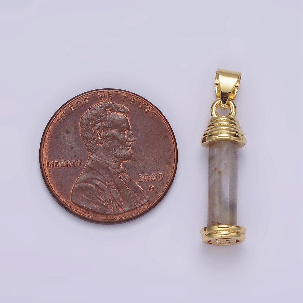 14K Gold Filled Onyx, Carnelian, Amazonite, Clear Quartz, Tiger Eye, Rose Quartz, Howlite, Amethyst Lined Cylinder Tube Pendant | AA729 - AA736