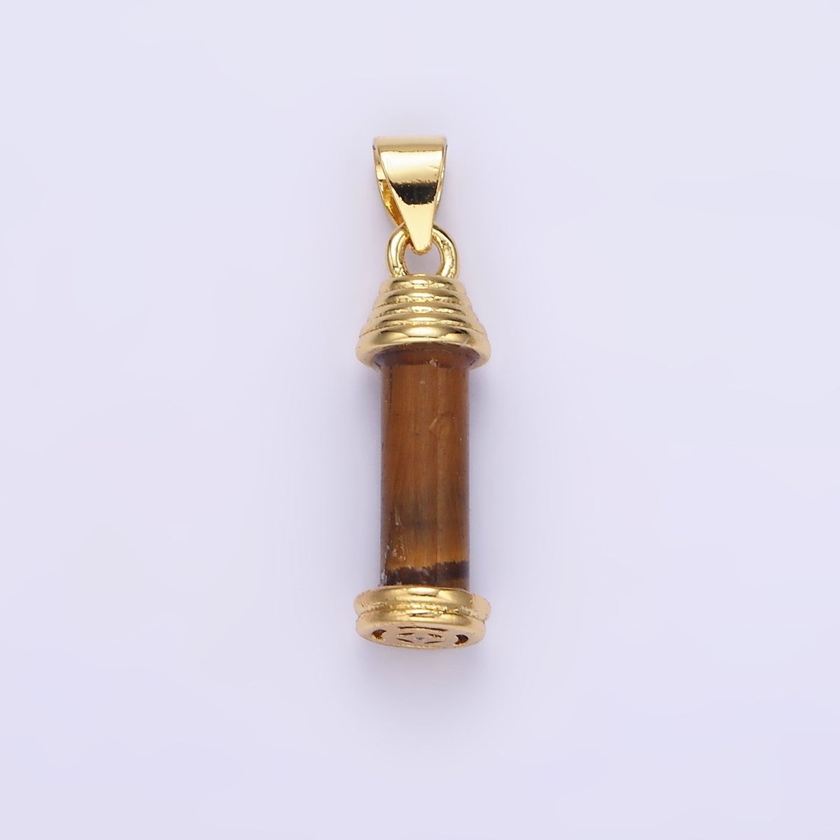 14K Gold Filled Onyx, Carnelian, Amazonite, Clear Quartz, Tiger Eye, Rose Quartz, Howlite, Amethyst Lined Cylinder Tube Pendant | AA729 - AA736