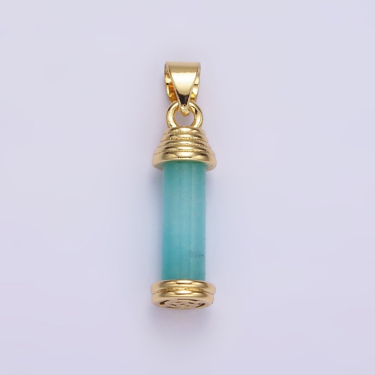 14K Gold Filled Onyx, Carnelian, Amazonite, Clear Quartz, Tiger Eye, Rose Quartz, Howlite, Amethyst Lined Cylinder Tube Pendant | AA729 - AA736