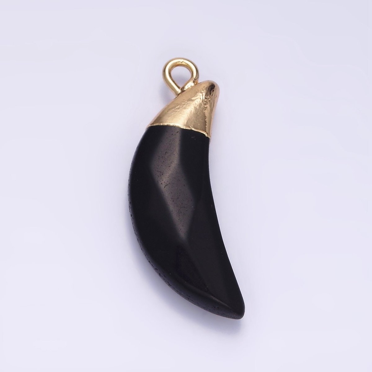 14K Gold Filled Onyx, Howlite, Clear Quartz Crescent Horn Foiled Charm | N1749 N1751 N1752
