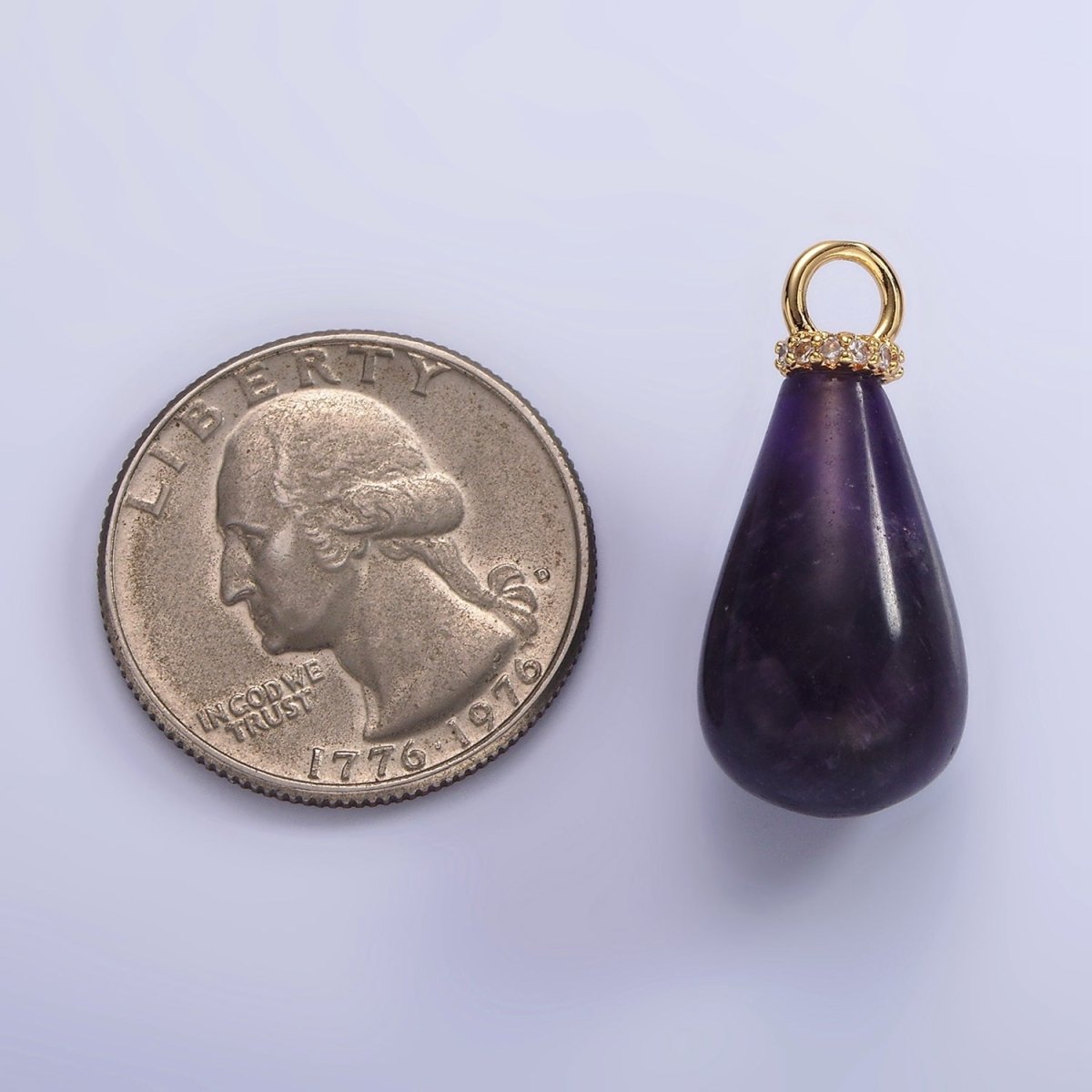 14K Gold Filled Onyx, Lapis Lazuli, Clear Quartz, Amethyst, Howlite Teardrop Micro Paved CZ Drop Pendant | AC793 - AC797