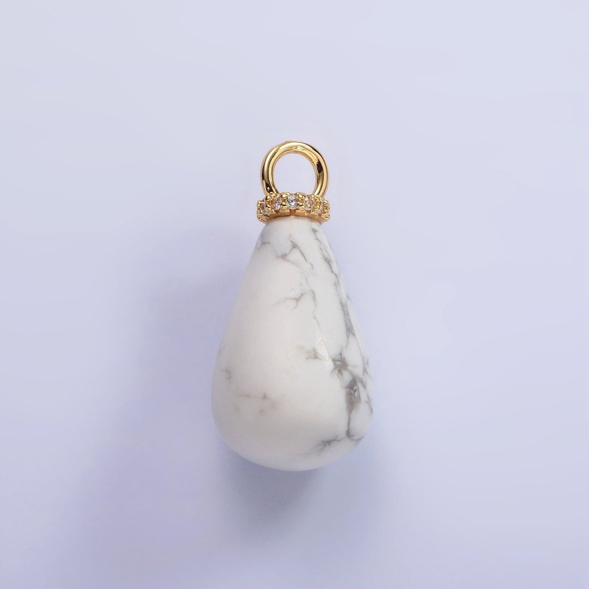 14K Gold Filled Onyx, Lapis Lazuli, Clear Quartz, Amethyst, Howlite Teardrop Micro Paved CZ Drop Pendant | AC793 - AC797