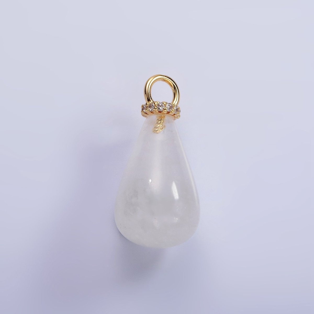 14K Gold Filled Onyx, Lapis Lazuli, Clear Quartz, Amethyst, Howlite Teardrop Micro Paved CZ Drop Pendant | AC793 - AC797