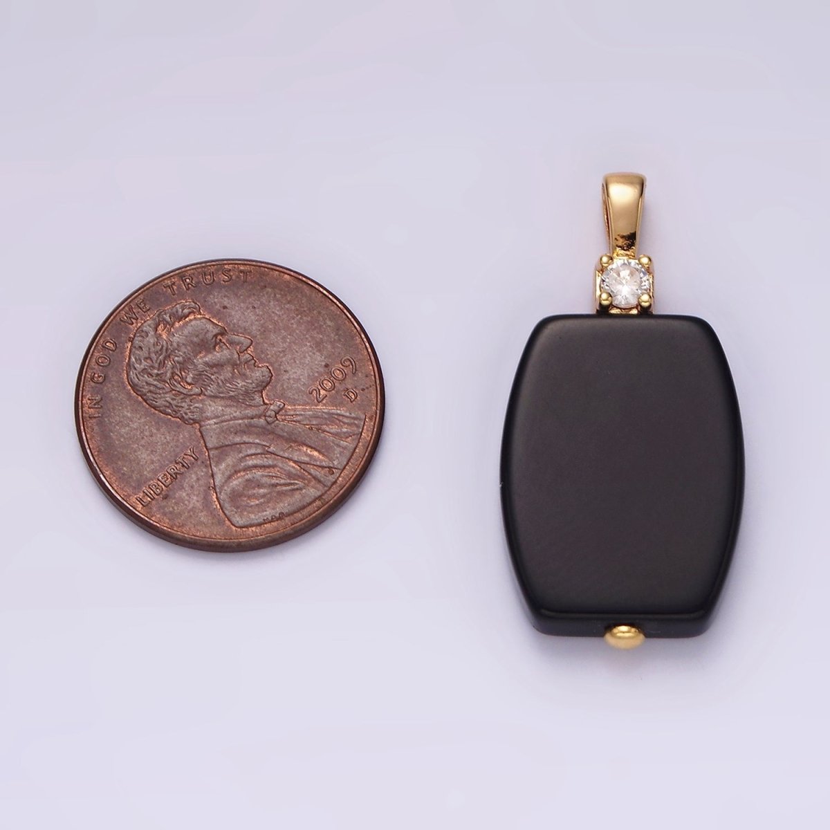 14K Gold Filled Onyx Rounded Rectangular Bar CZ Pendant | N1991