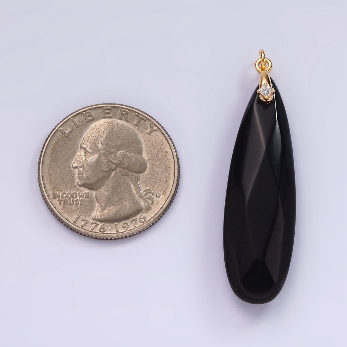 14K Gold Filled Onyx Teardrop Multifaceted CZ Bail Charm | AG478
