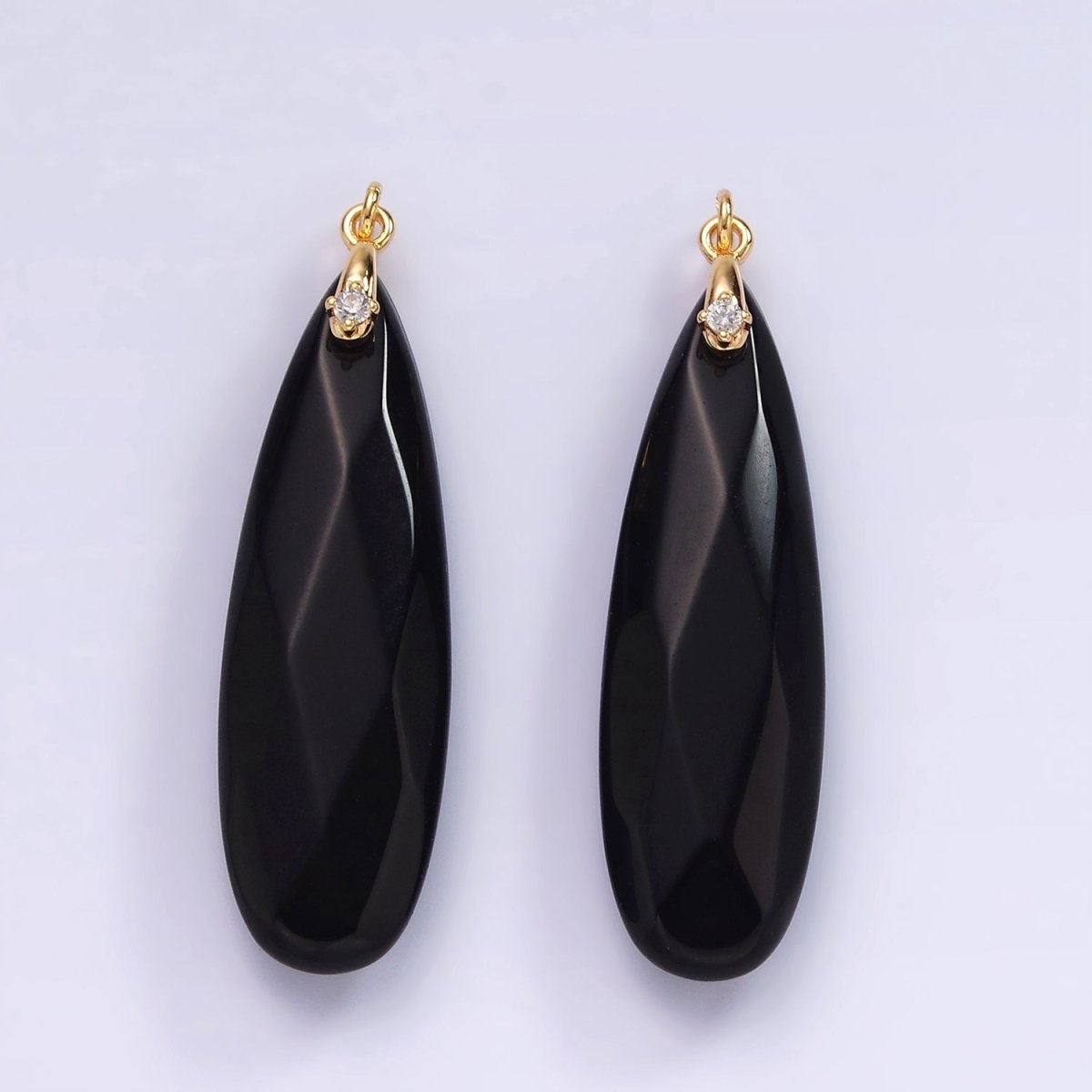 14K Gold Filled Onyx Teardrop Multifaceted CZ Bail Charm | AG478