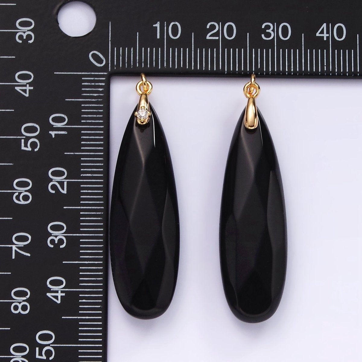 14K Gold Filled Onyx Teardrop Multifaceted CZ Bail Charm | AG478