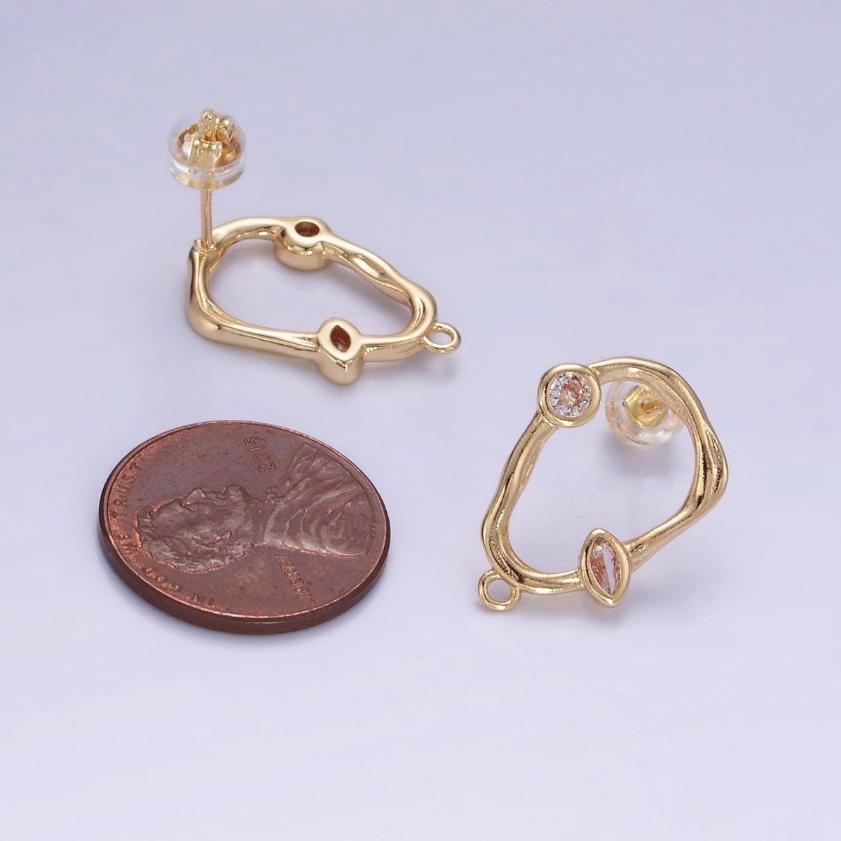 14K Gold Filled Open Abstract Molten CZ Drop Stud Earrings Findings | Z705