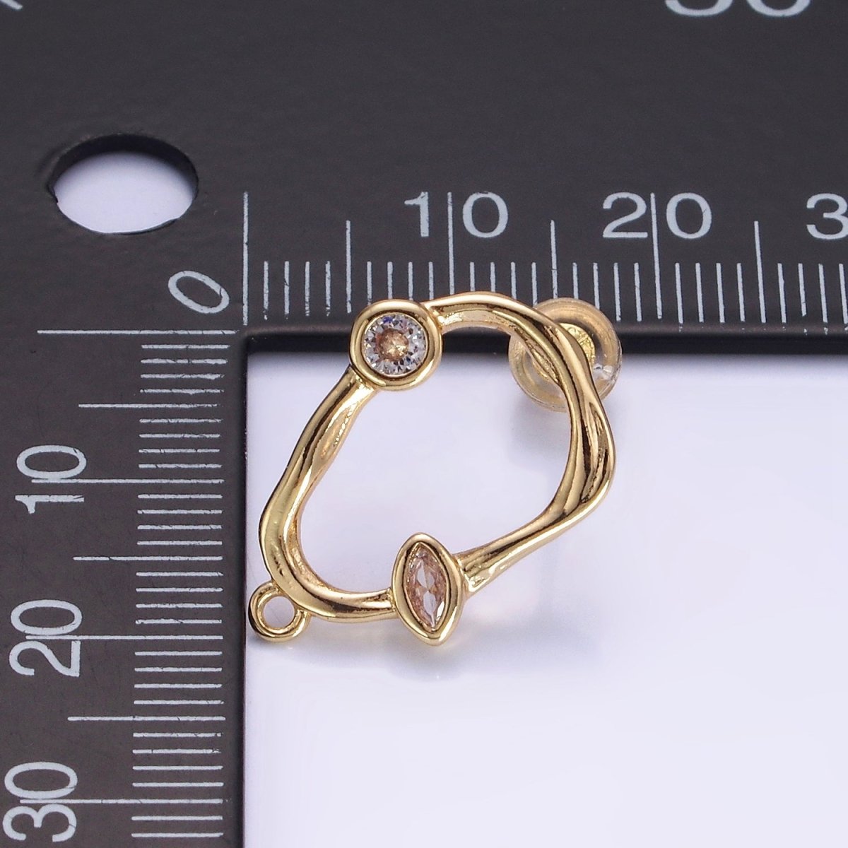 14K Gold Filled Open Abstract Molten CZ Drop Stud Earrings Findings | Z705