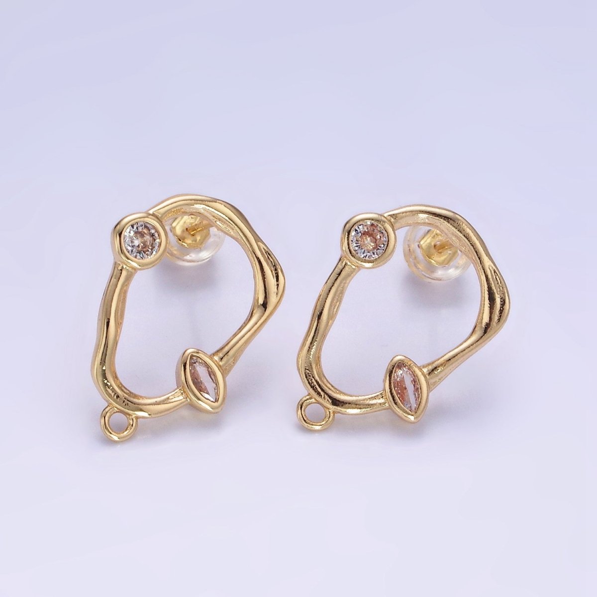 14K Gold Filled Open Abstract Molten CZ Drop Stud Earrings Findings | Z705
