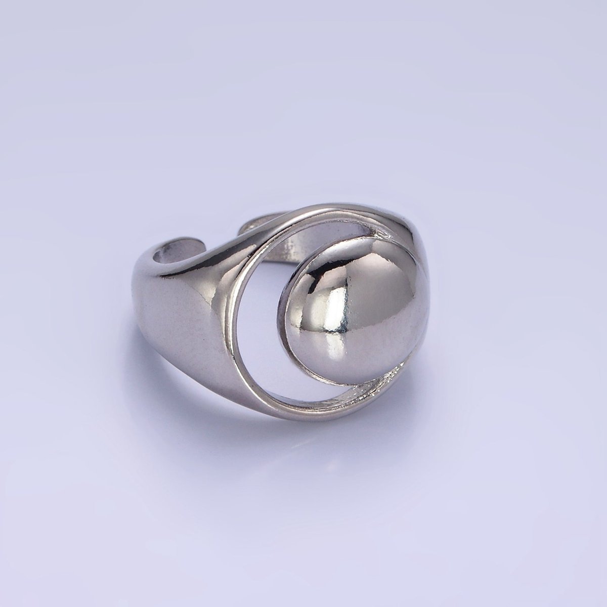 14K Gold Filled Open Celestial Crescent Moon Dome Signet Ring in Gold & Silver | O1268 O1269