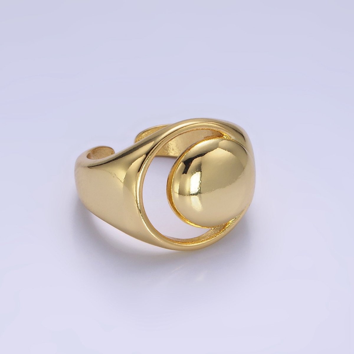 14K Gold Filled Open Celestial Crescent Moon Dome Signet Ring in Gold & Silver | O1268 O1269