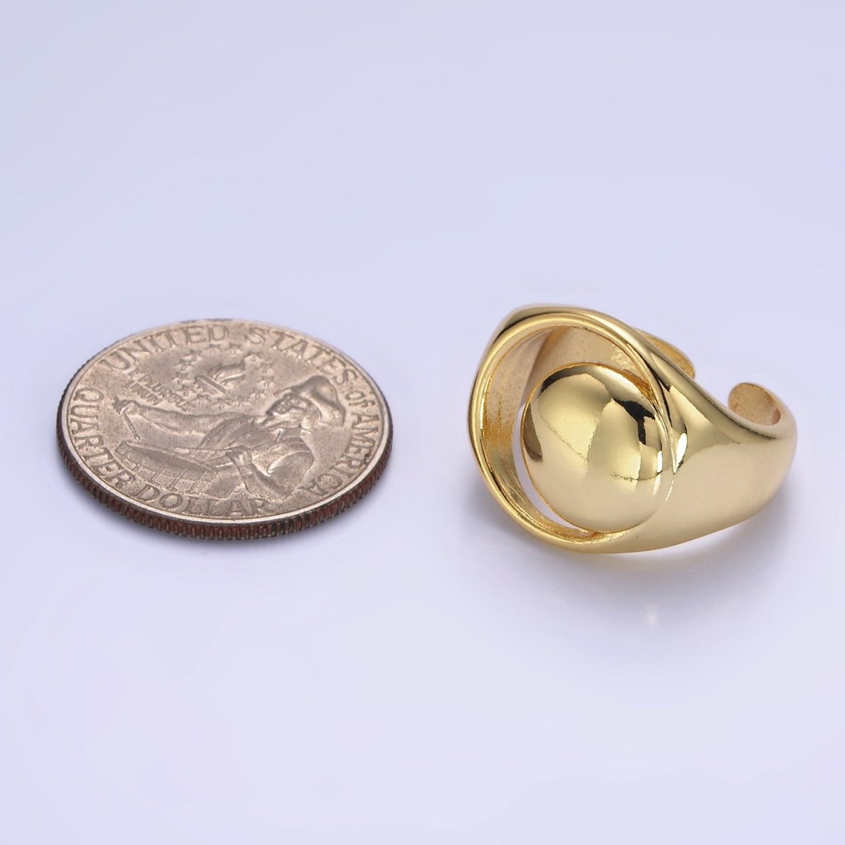 14K Gold Filled Open Celestial Crescent Moon Dome Signet Ring in Gold & Silver | O1268 O1269