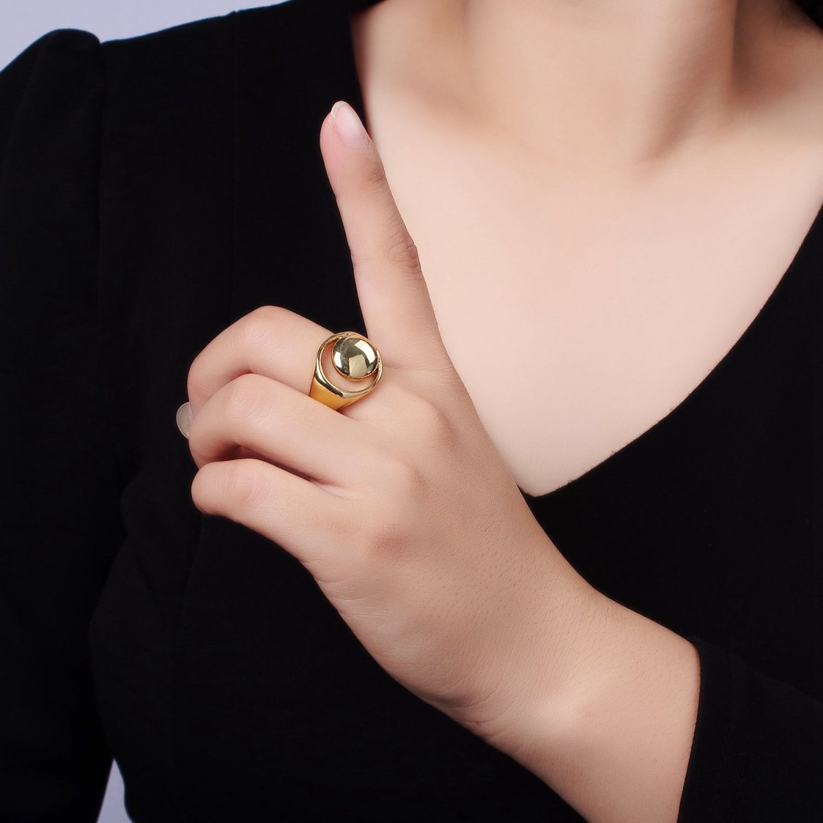 14K Gold Filled Open Celestial Crescent Moon Dome Signet Ring in Gold & Silver | O1268 O1269
