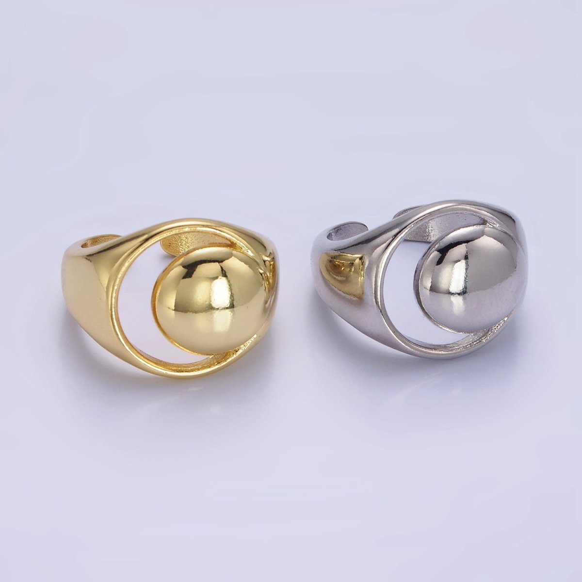 14K Gold Filled Open Celestial Crescent Moon Dome Signet Ring in Gold & Silver | O1268 O1269