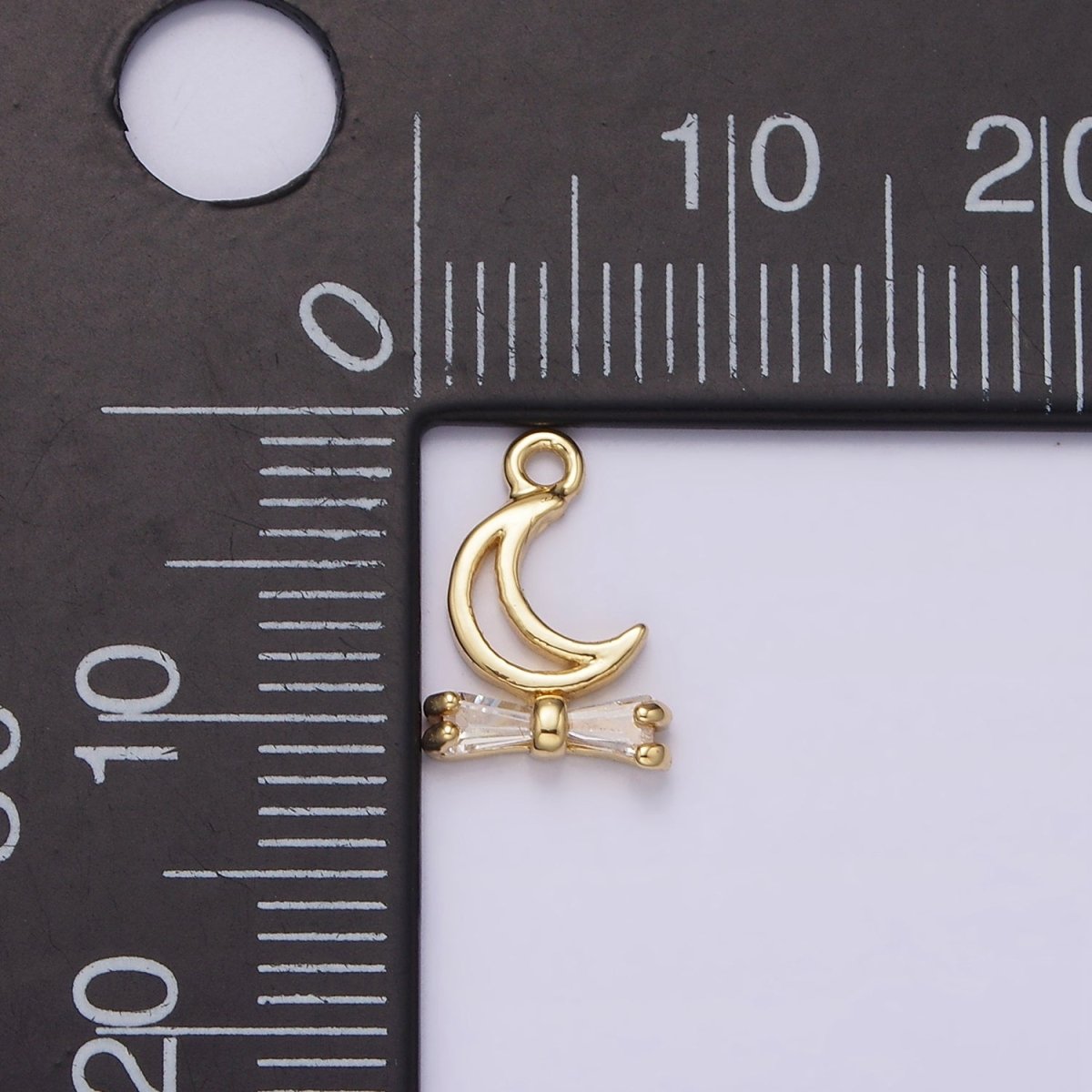 14K Gold Filled Open Celestial Moon Baguette Ribbon Drop Charm | AG273