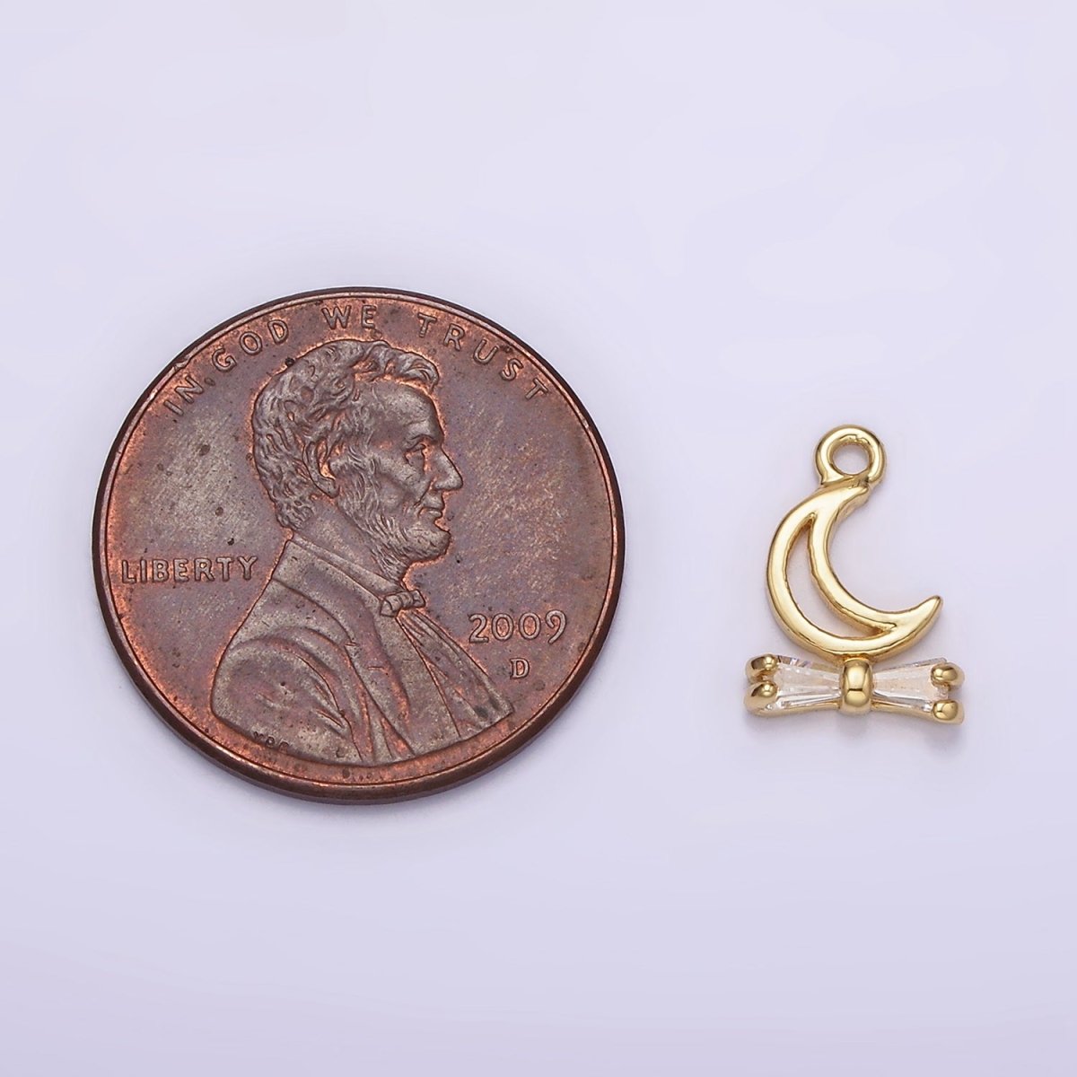 14K Gold Filled Open Celestial Moon Baguette Ribbon Drop Charm | AG273