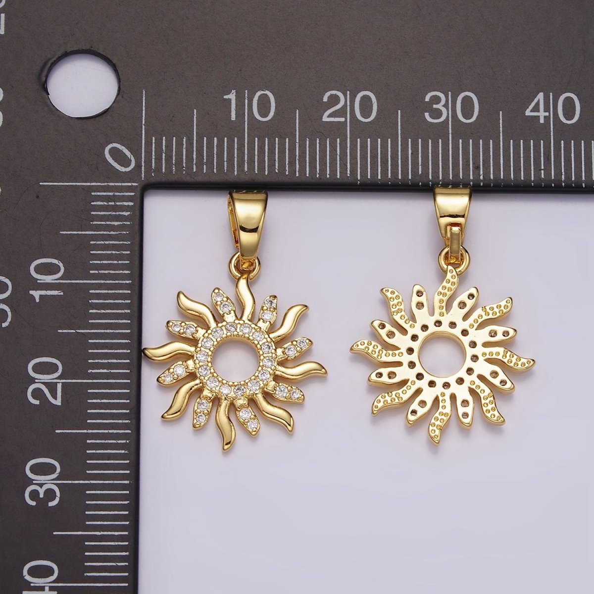 14K Gold Filled Open Celestial Sun Micro Paved CZ Pendant | AH088