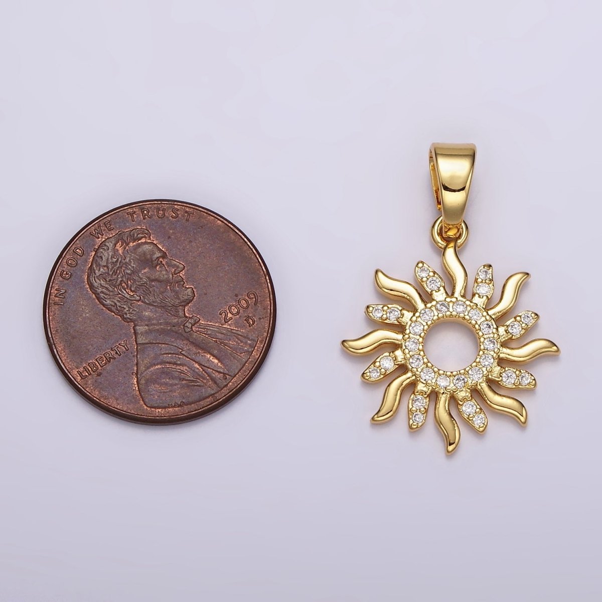14K Gold Filled Open Celestial Sun Micro Paved CZ Pendant | AH088