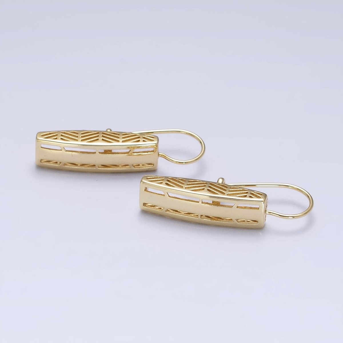 14K Gold Filled Open Filigree Bar Rectangular Latch French Hook Earrings Set | AD1471