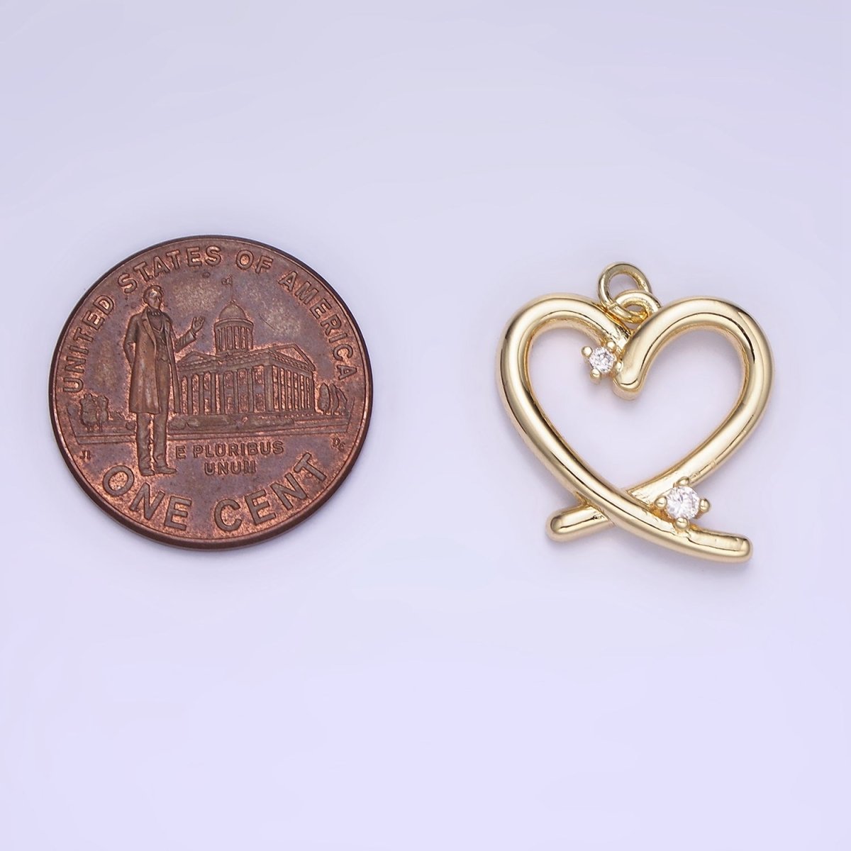14K Gold Filled Open Heart Charm with CZ | AG-672
