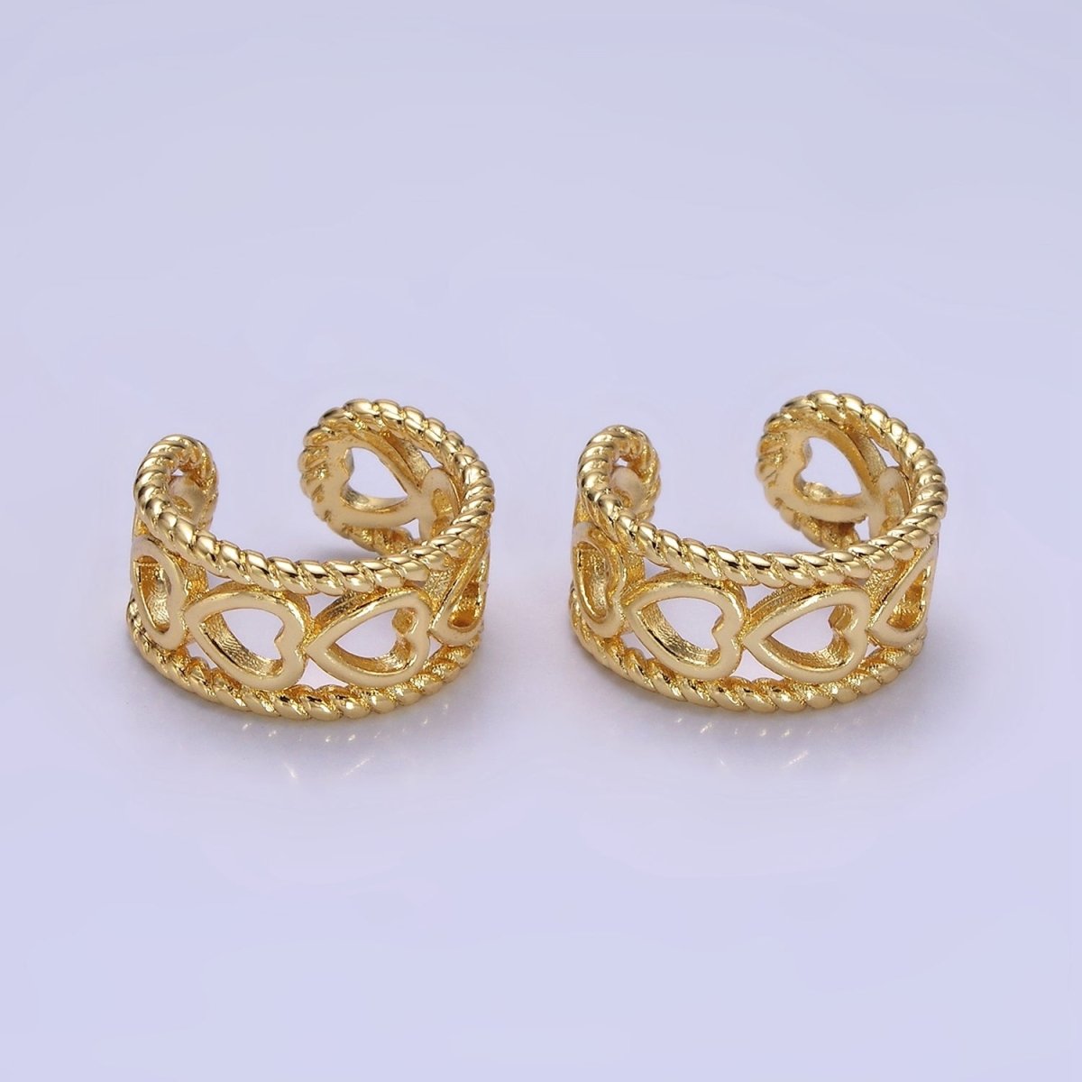 14K Gold Filled Open Heart Lined Croissant Band Ear Cuff Earrings | AI158